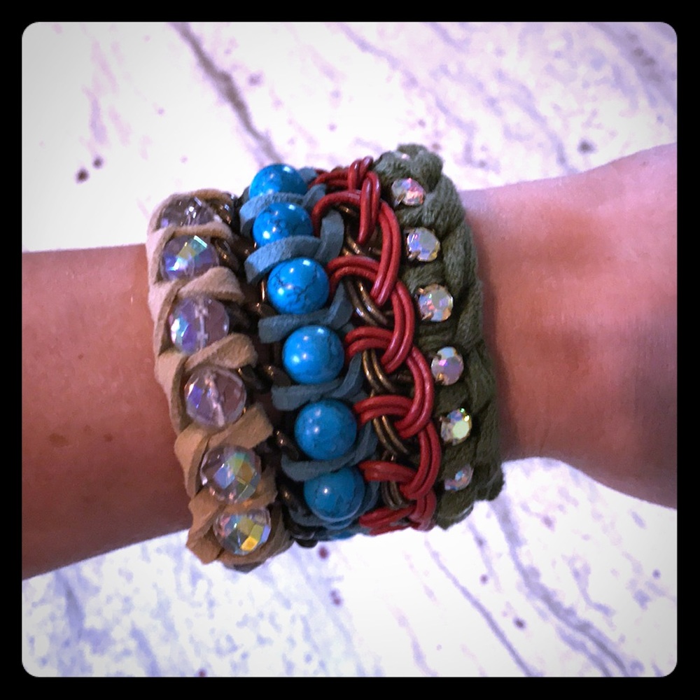 Beaded leather toggle cuff/bracelet